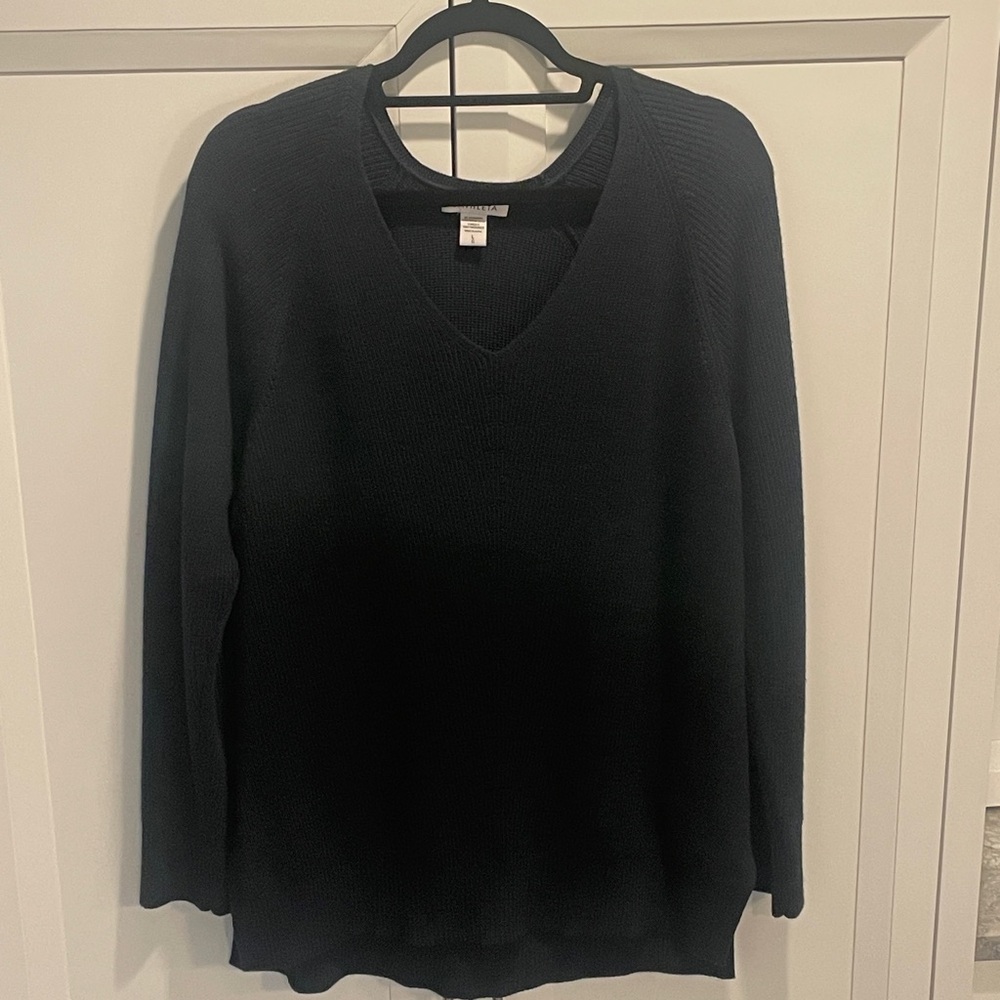 Athleta Hanover Refined Sweater V-Neck, Navy Blue, Large, Side Slits